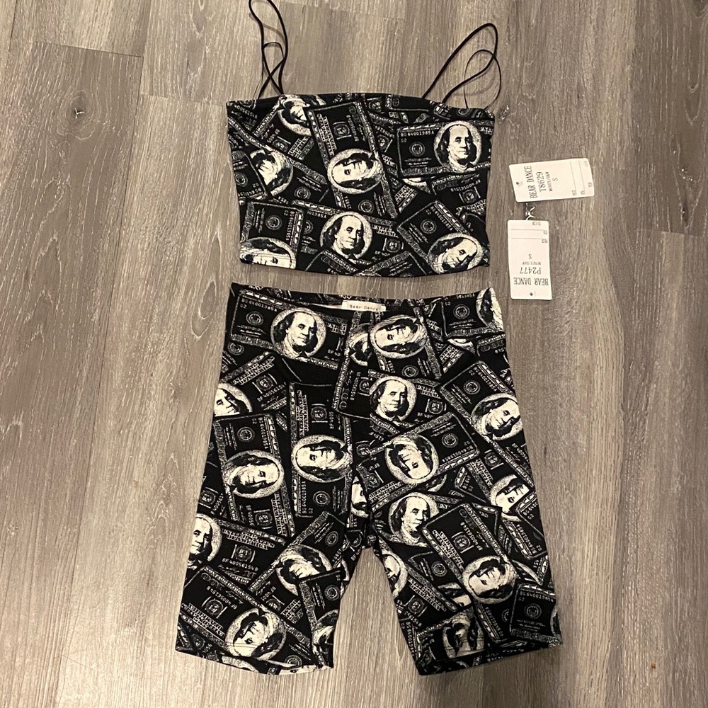 Bear Dance Black and White Graphic Two-Piece Set
